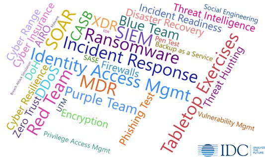 IDC 2021 Cybersecurity tactic word cloud